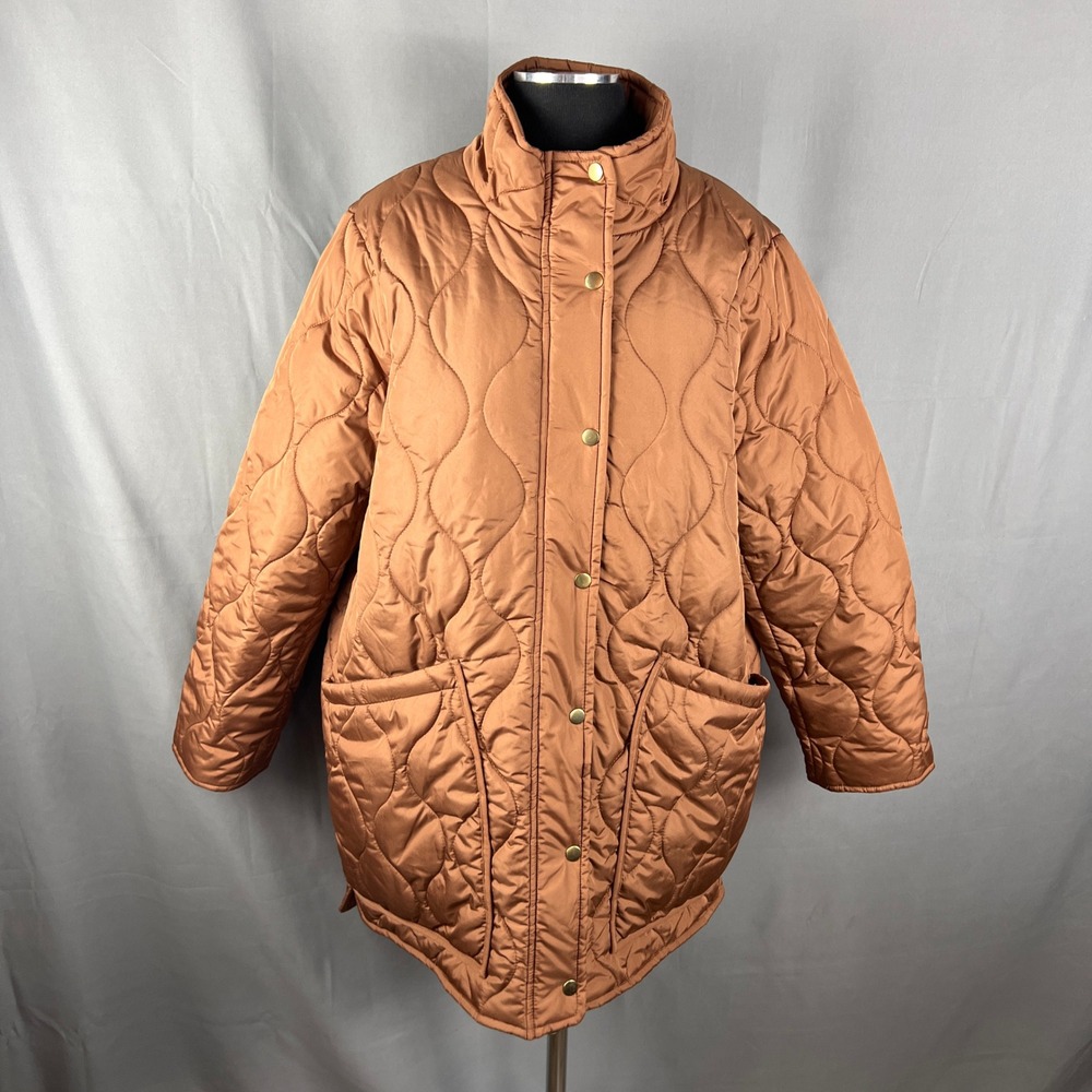 J.crew Signature Puffer Quilted Coat Womens XL Brown Primaloft Full Zip Winter